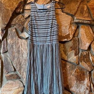 LOFT Black and White Patterned Midi Dress